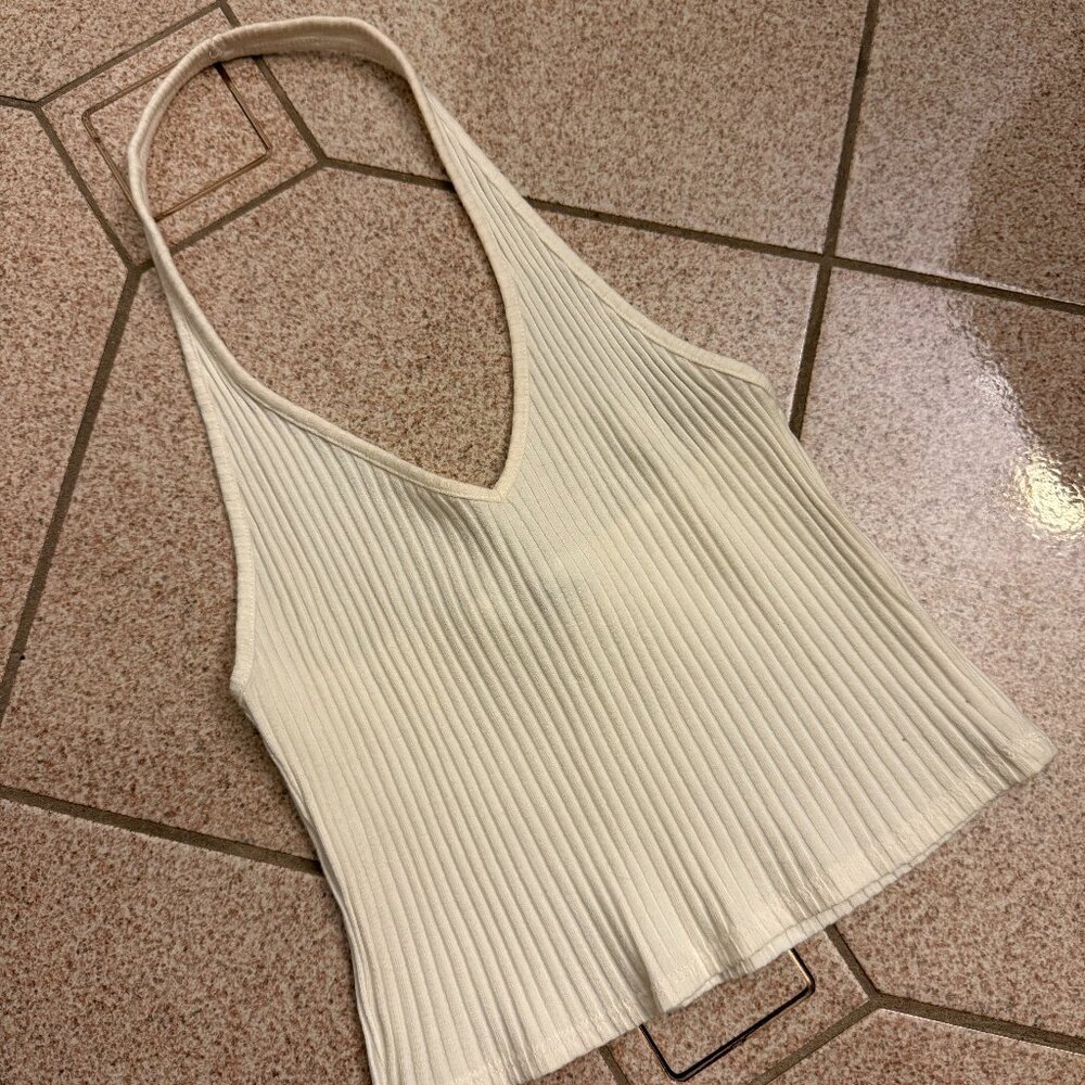 Zara White V-Neck Halter Top